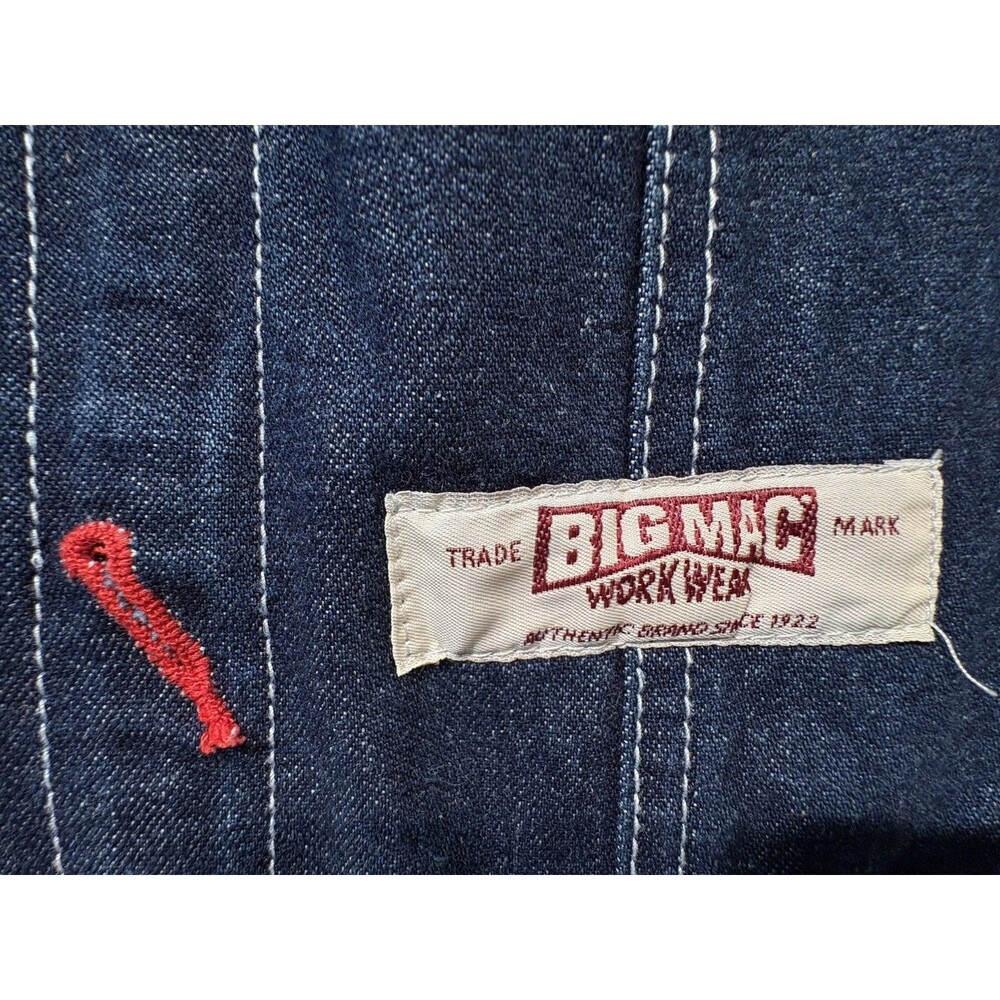 BIG MAC Square Bak Denim Bib Overalls Mens 44x32 Blue  Carpenter Vintage USA EUC